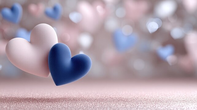 Blue pink heart symbol representing true love and sweet valentine romance on soft background for happy holiday celebration event