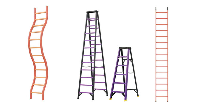 Four different types of ladders on a transparent background for climbing purposes