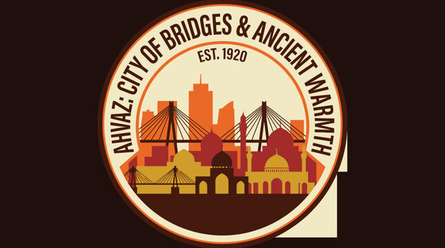 Ahvaz City of Bridges and Ancient Warmth Emblem with Skyline