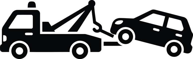Towing truck lifting damaged car emergency roadside assistance service auto breakdown help vector icon vector