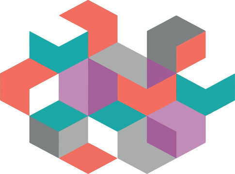 Abstract geometric pattern formed by colorful interconnected cubes creating a complex structural design vector