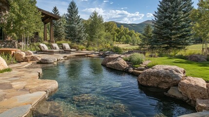 Obraz premium Mountain Home Pool Oasis with Secluded Patio