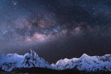 night sky with moon and mountains, nature background © runruna