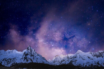 night sky with moon and mountains, nature background © runruna