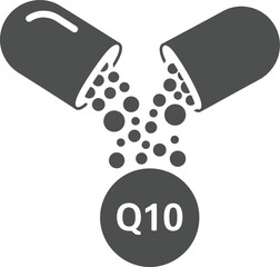 Coenzyme q10 supplement capsule spilling tiny particles and granules for energy and health vector