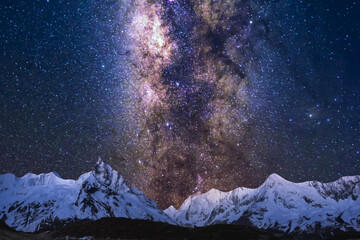 night sky with moon and mountains, nature background © runruna