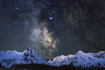 night sky with moon and mountains, nature background © runruna