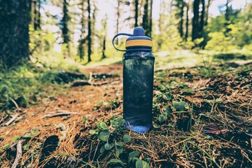 Water bottle in the countryside 