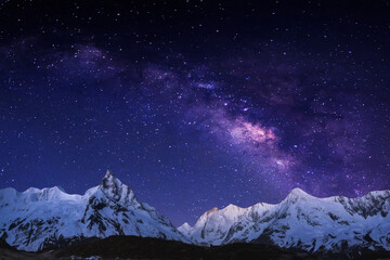 night sky with moon and mountains, nature background © runruna