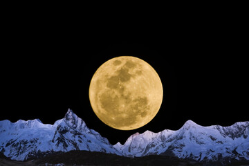 night sky with moon and mountains, nature background © runruna