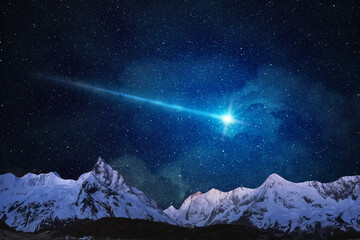 night sky with moon and mountains, nature background © runruna
