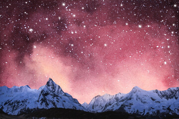 night sky with moon and mountains, nature background © runruna