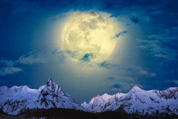 night sky with moon and mountains, nature background © runruna