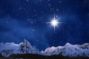 night sky with moon and mountains, nature background © runruna