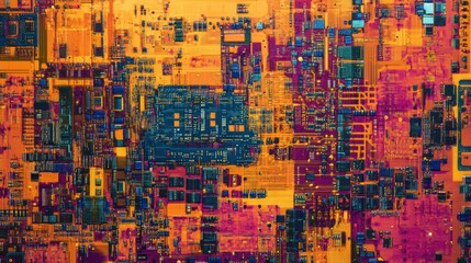 Fototapeta premium Colorful Microchip Circuit Detail