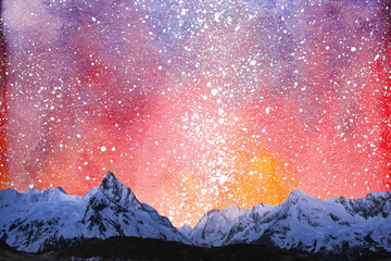 night sky with moon and mountains, nature background © runruna