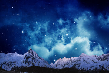 night sky with moon and mountains, nature background © runruna