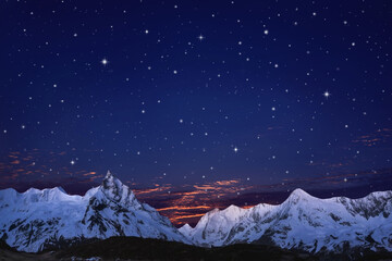 night sky with moon and mountains, nature background © runruna