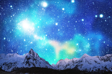 night sky with moon and mountains, nature background © runruna