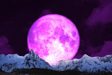 night sky with moon and mountains, nature background © runruna
