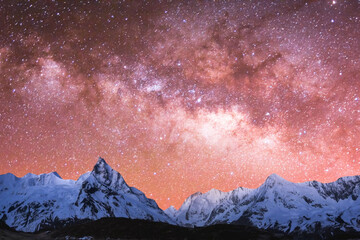 night sky with moon and mountains, nature background © runruna