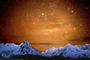 night sky with moon and mountains, nature background © runruna