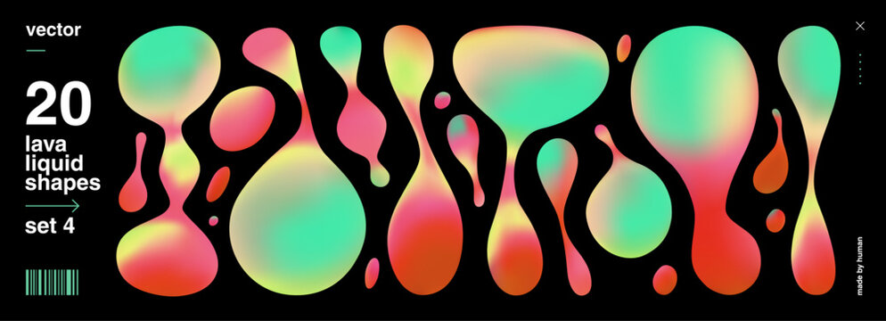 Lava 3d Abstract with Lamp Liquid Futuristic for Set Vibrant Colorful. Organic Random Forms Illustration with Lava Shape Metaball for Magma Blob Background. Bright Vector Lava with Fluid Lamp Neon.