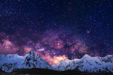 night sky with moon and mountains, nature background © runruna