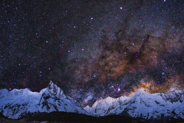 night sky with moon and mountains, nature background © runruna