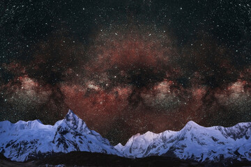 night sky with moon and mountains, nature background © runruna