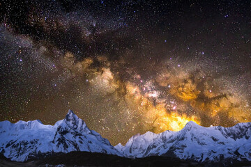 night sky with moon and mountains, nature background © runruna
