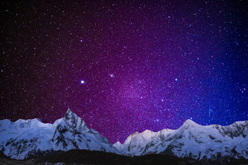 night sky with moon and mountains, nature background © runruna