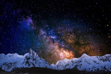 night sky with moon and mountains, nature background © runruna