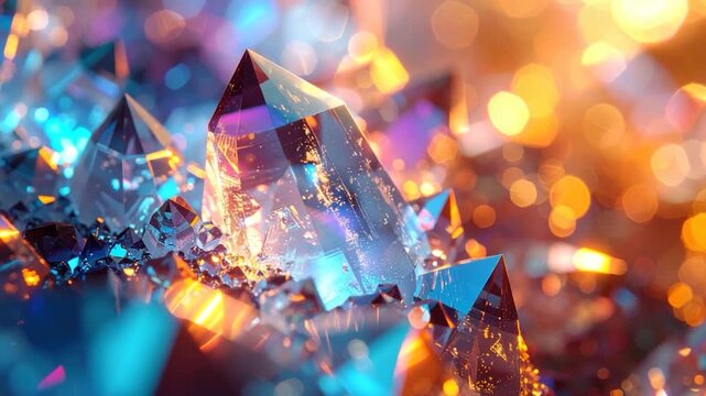 Detailed, abstract composition of crystal formations with an iridescent glow