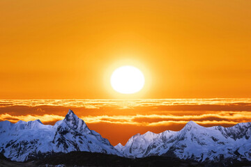 night sky with moon and mountains, nature background © runruna