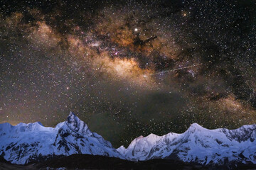 night sky with moon and mountains, nature background © runruna