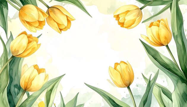 Soft pastel yellow tulip botanical frame illustration featuring delicate watercolor textures and elegant spring floral design