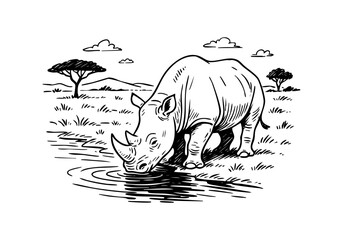 Rhino hand drawn simple sketch vector illustration © Shutoda