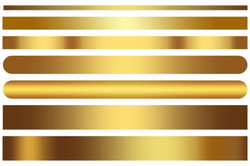 Set of shiny gold gradient banners with metallic finish, for luxury branding, awards, headers, labels, and elegant promotional graphics on transparent backgrounds.   © SOUMYA