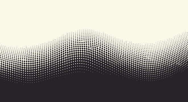 Abstract wave pattern created with a gradient of dots, transitioning from light to dark.