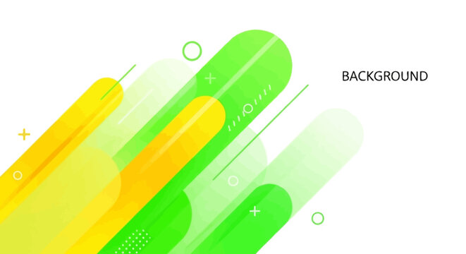 Abstract background with rounded green and yellow lines and geometric shapes on a white backdrop.