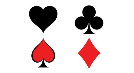 Four standard playing card suits: hearts, clubs, spades, and diamonds, displayed against a white background.