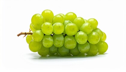 Various types of fresh grapes with leaves isolated on white background, Mixed red, green, and purple grape bunches, healthy organic fruit for wine and snacks