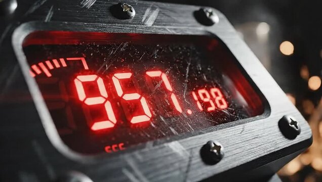 Close-up of a Digital Display Showing Numerical Data in Red.