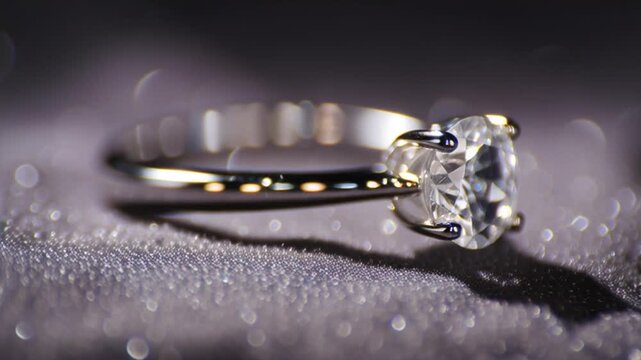 Diamond Ring on Velvet Surface with Dramatic Lighting