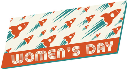 Womens day banner with rockets and celebration elements