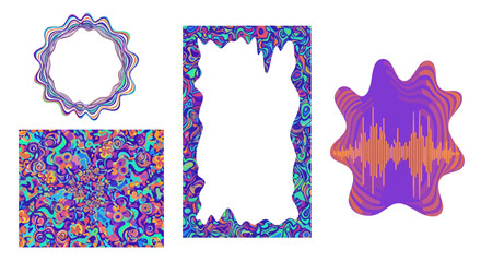 Set of four colorful decorative frames and abstract shapes