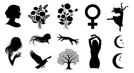 Collection of black silhouette icons representing nature and symbols