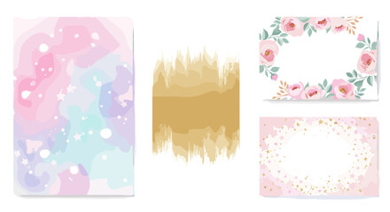 Set of four decorative pastel floral and abstract art designs