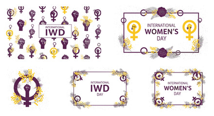 International womens day celebration with flowers and symbols